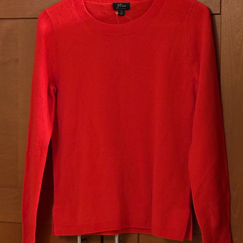 J Crew Cashmere Cherry Red Crew Neck Pullover Preppy Sz XXS Sweater $108